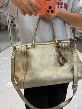 Gucci Metallic Gold Leather Shoulder Bag with Braided Handles
